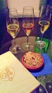 Champagne flight and Cheezy Bits at Remedy Wine Bar, Portland OR